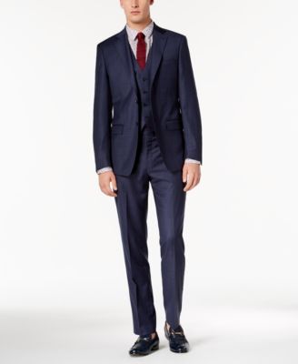 Calvin Klein - Men's Slim-Fit Stretch Blue Check Vested Suit