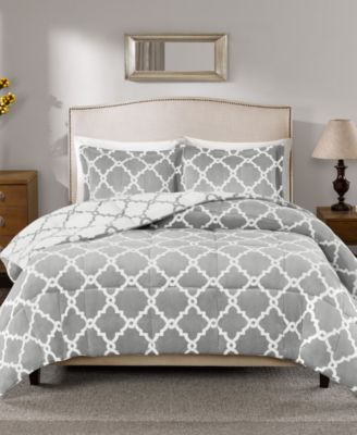 Photo 1 of KING/CAL KING True North by Sleep Philosophy Peyton Reversible Fretwork Print Plush Comforter Set 
Comforters with Shams Ultra Soft and Cozy, Grey 3PC SET