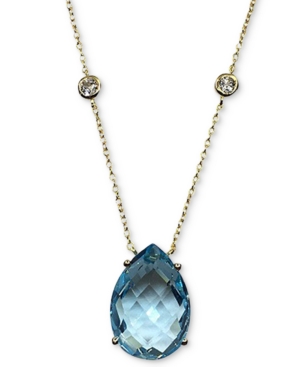 image of Blue Topaz (13 ct. t.w.) & White Topaz (5/8 ct. t.w.) Pendant Necklace in 14k Gold-Plated Sterling Silver, 16