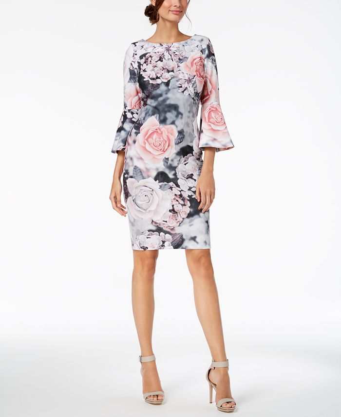 Calvin Klein Floral-Print Bell-Sleeve Sheath Dress, Regular & Petite Sizes  & Reviews - Dresses - Women - Macy's