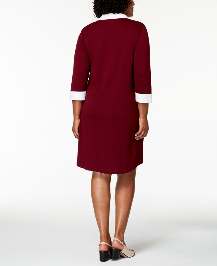 Karen Scott Plus Size 3/4-Sleeve Contrast Shirtdress, Created for Macy ...
