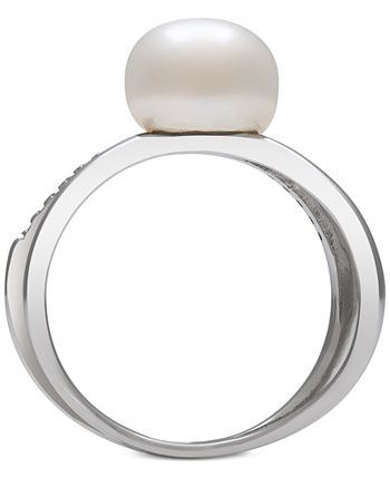 Macy's - Cultured Freshwater Pearl (9mm) & Cubic Zirconia Crisscross Ring in Sterling Silver