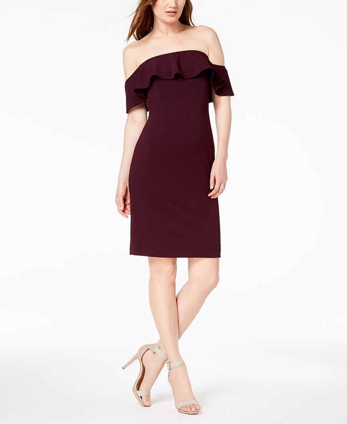 calvin klein off the shoulder ruched gown