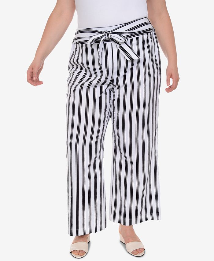 NY Collection Plus Size Striped Wide-Leg Pants - Macy's