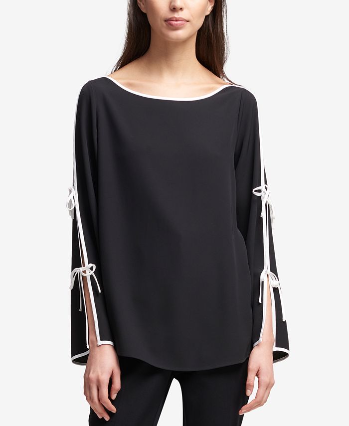 DKNY Boat-Neck Contrast Tie-Sleeve Top, Created for Macy's - Macy's