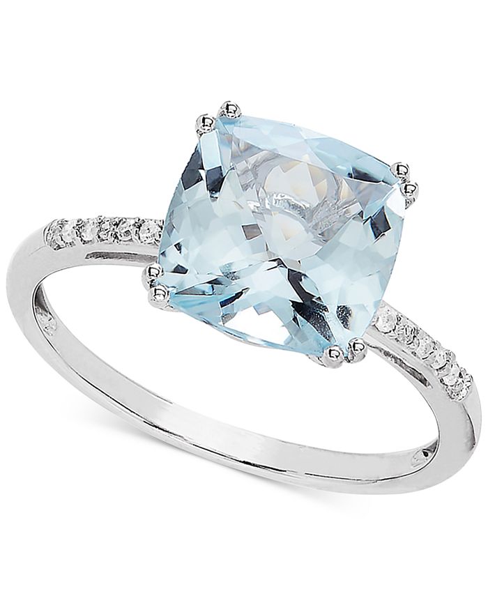 Macy's Aquamarine (2-5/8 ct. t.w.) & Diamond Accent Ring in 14k White ...