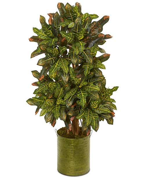 Nearly Natural 3.5' Croton Artificial Plant in Green Tin Planter