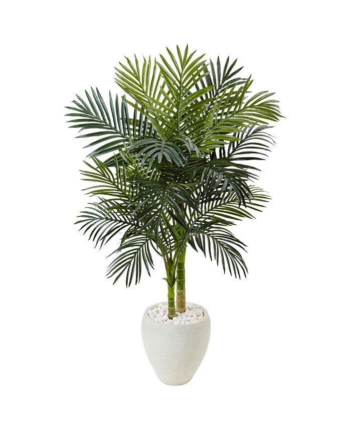 Nearly Natural - 4.5' Golden Cane Palm Artificial Tree in White Oval Planter