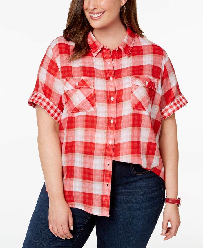 Tommy Hilfiger Plus Size Cotton Plaid Camp Shirt, Created for Macy's ...