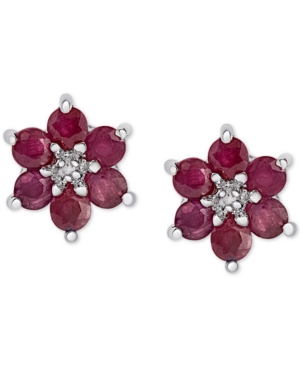 image of Ruby (1-3/4 ct. t.w.) & Diamond Accent Flower Stud Earrings in Sterling Silver