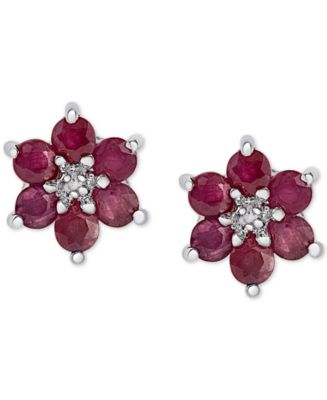 Ruby (1-3/4 ct. t.w.) & Diamond Accent Flower Stud Earrings in Sterling ...