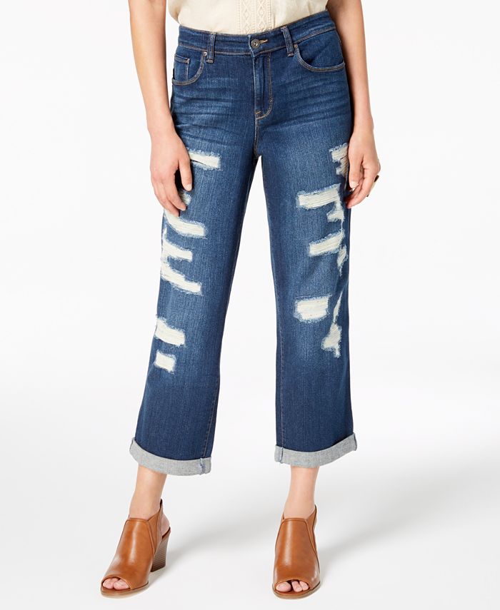 Style & Co Ripped Curvy-Fit Boyfriend Jeans, Created for Macy's - Macy's