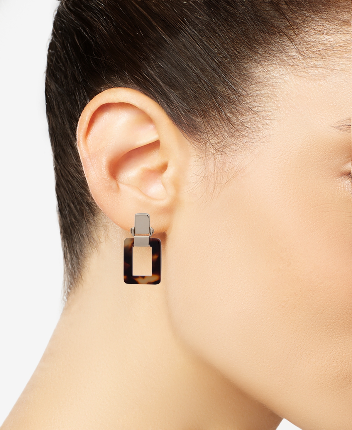 Shop Lauren Ralph Lauren Gold-tone Tortoise Shell-look Square Drop Earrings In Brown