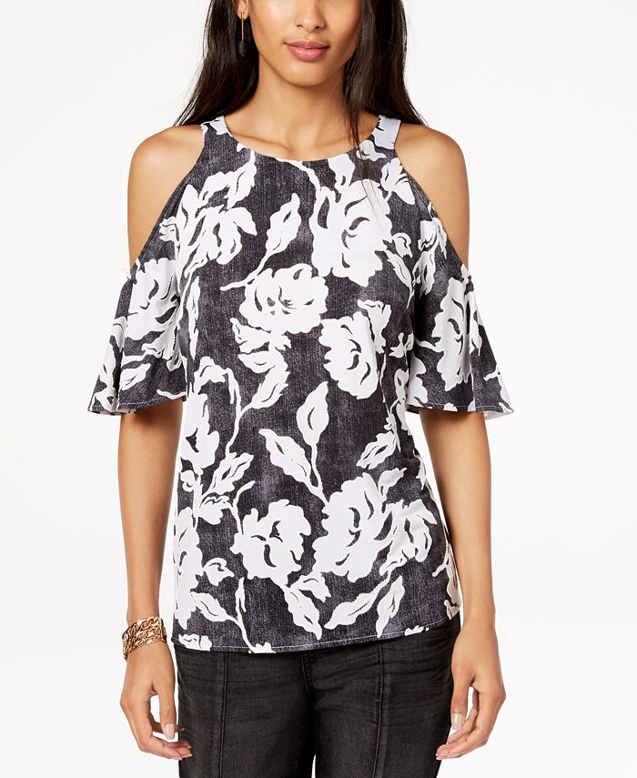 INC International Concepts Floral-Print Cold-Shoulder Top, Created for ...