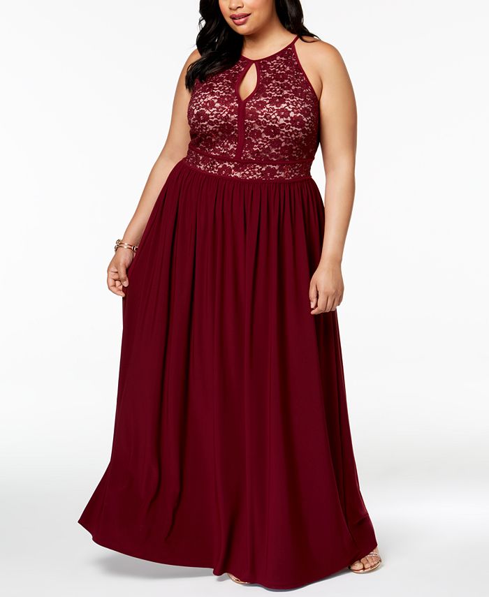Morgan & Company Trendy Plus Size Lace-Bodice Gown - Macy's