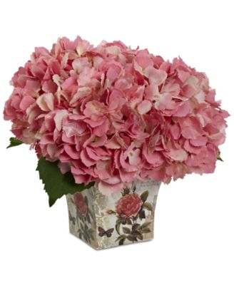 Green Hydrangea Artificial Arrangement with Floral Planter