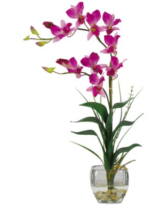 Nearly Natural Dendrobium Artificial Flower Arrangement in Glass Vase ...