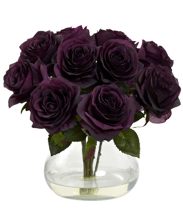 Nearly Natural Purple Rose Artificial Arrangement with Vase - Macy's