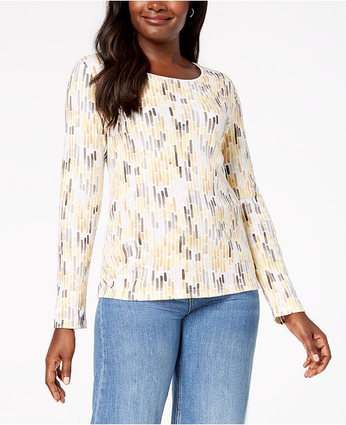 Karen Scott Print LongSleeve TShirt, Created for Macy's Tops