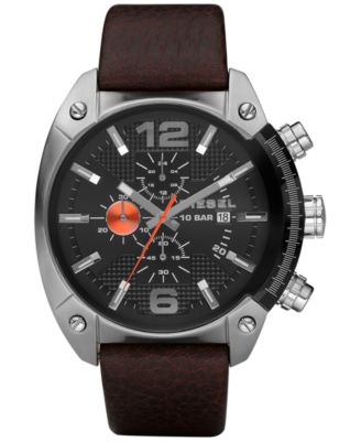dark brown leather strap watch