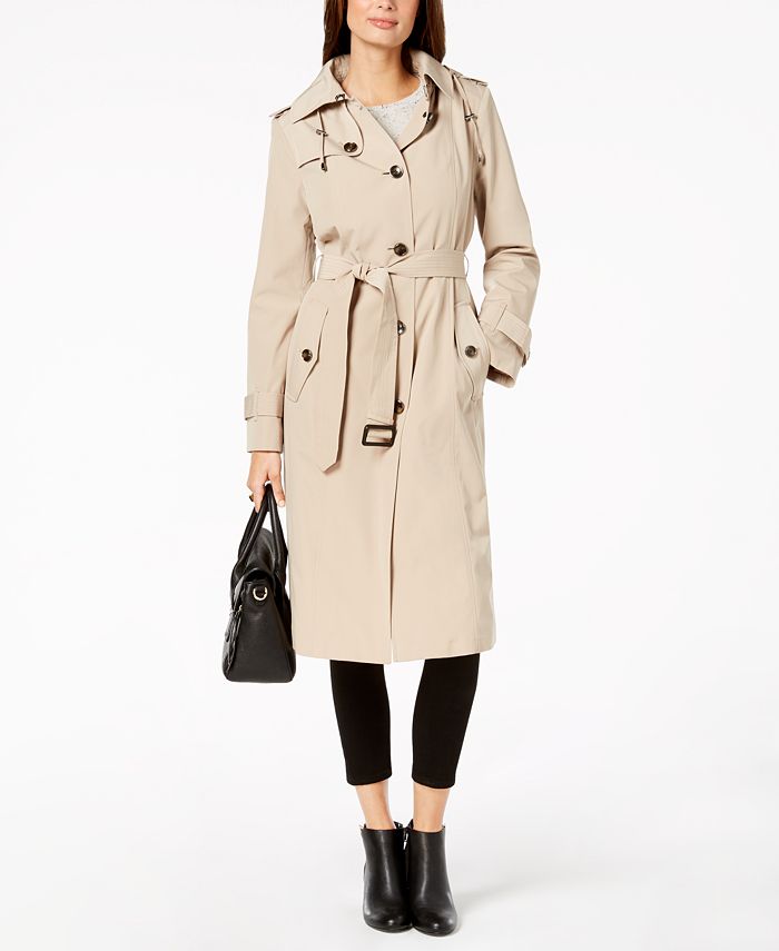 London Fog Hooded Belted Trench Coat - Macy's
