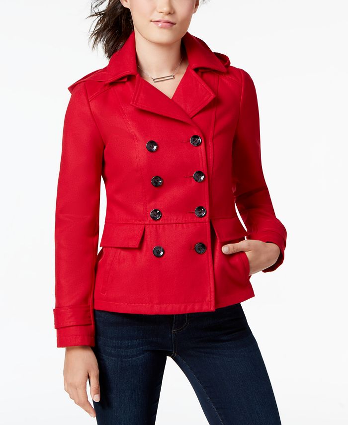 Celebrity Pink Juniors' Double-Breasted Hooded Peacoat - Macy's