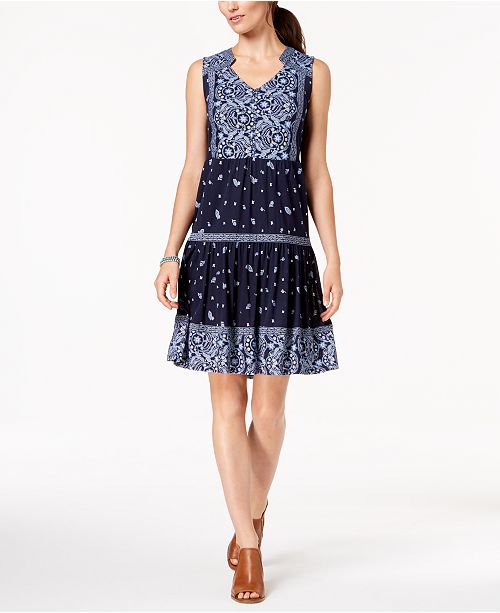 Style & Co Printed V-Neck Peasant Dress, Created for Macy's & Reviews ...