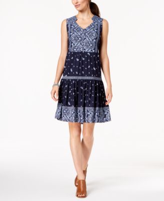 Style & Co Printed V-Neck Peasant Dress, Created for Macy's - Macy's