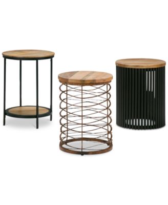 17.5" Demy Natural Solid Mango Wood and Black Metal Wide Industrial Accent Table