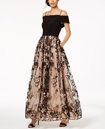 Nightway off the shoulder shop embroidered gown