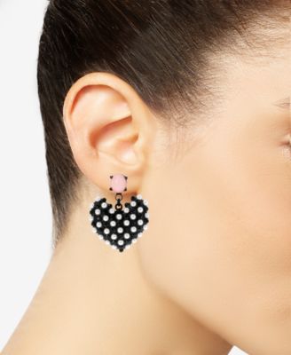 Black-Tone Imitation Pearl Heart Earrings