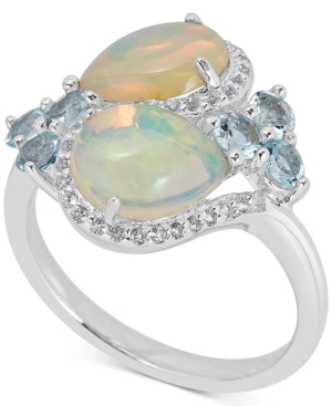 image of Opal, Blue Topaz (1 ct. t.w.) & White Topaz (1/4 ct. t.w.) Ring in Sterling Silver