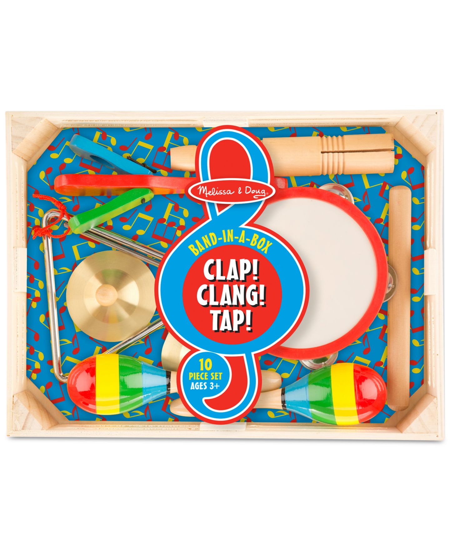 Детские игрушки Melissa and Doug Clap! Clang! Tap! Wooden 6-Piece Musical Instrument Set, Ages 3+ — фото 1