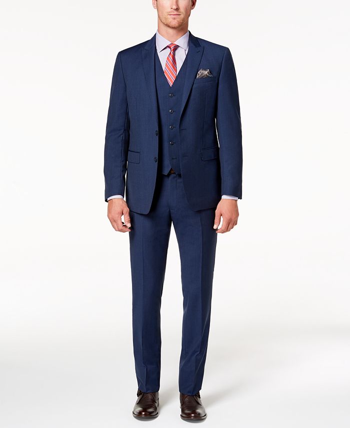 Big and Tall Plaid Suits - Vested Suit For Big Man Navy main image 0
