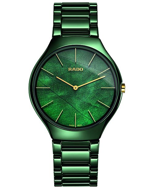 Rado Women S Swiss True Thinline Green High Tech Ceramic Bracelet Watch 39mm Reviews All Fine Jewelry Jewelry Watches Macy S