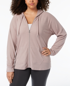 Calvin Klein Performance Plus Size Ruched-Sleeve Zip Hoodie