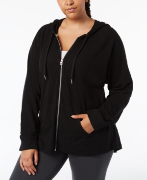 Calvin Klein Performance Plus Size Ruched-Sleeve Zip Hoodie