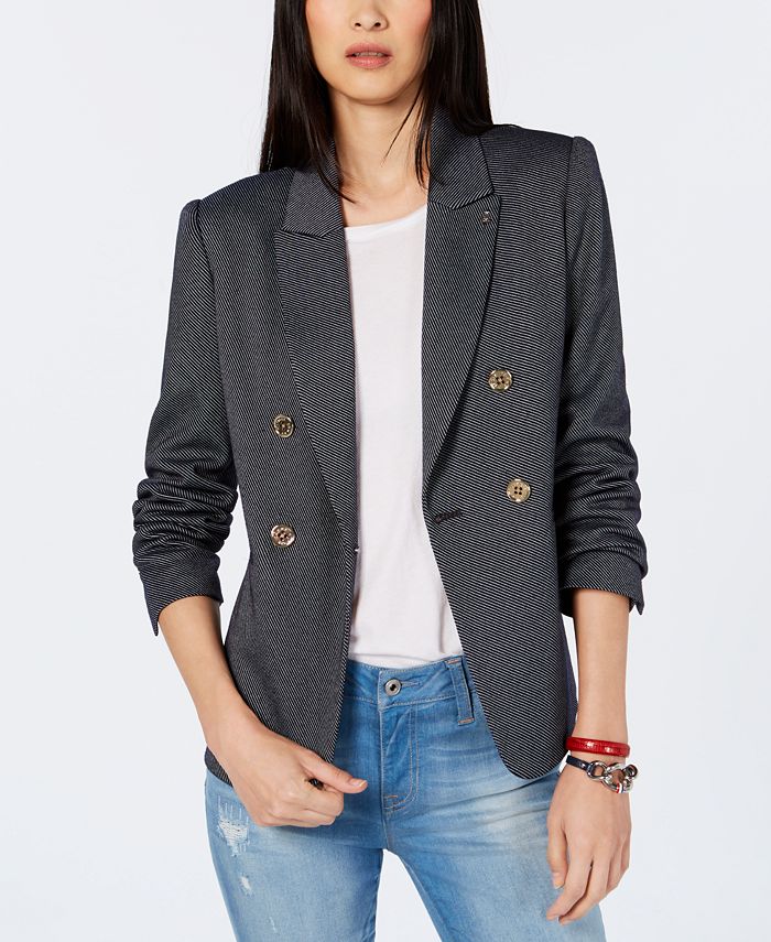 Tommy Hilfiger Striped Double-Breasted Blazer - Macy's
