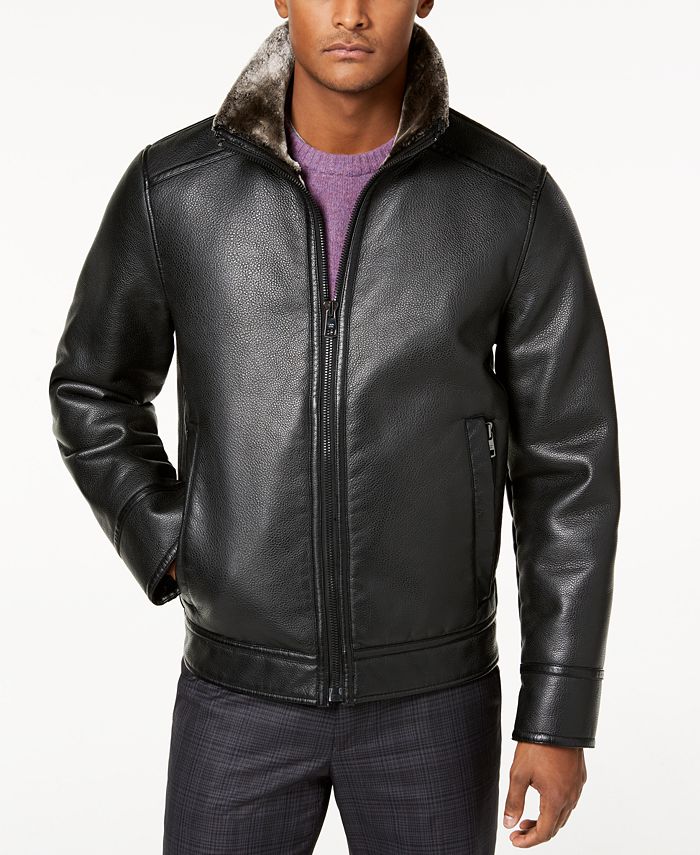 Calvin Klein Men's Faux Shearling Lined Leather Moto Jacket & Reviews - Coats Jackets - Men - Macy's