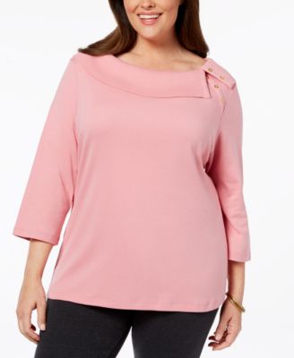 Karen Scott - Plus Size Cotton Boat-Neck Top