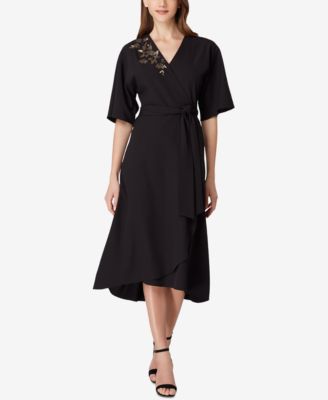 Tahari ASL - Metallic-Embroidered Kimono Midi Dress