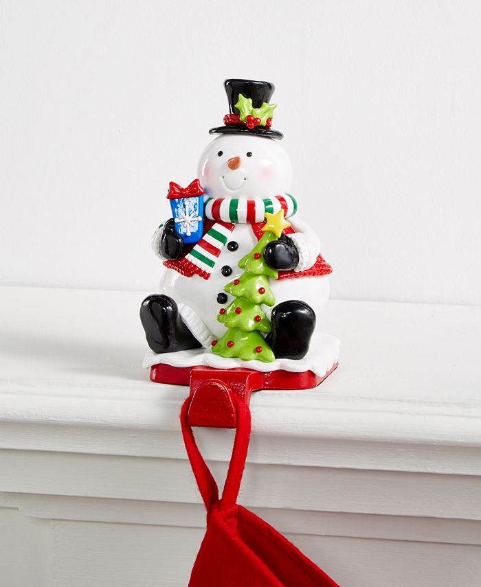 Holiday Lane Snowman with Present & Christmas Tree Stocking Holder