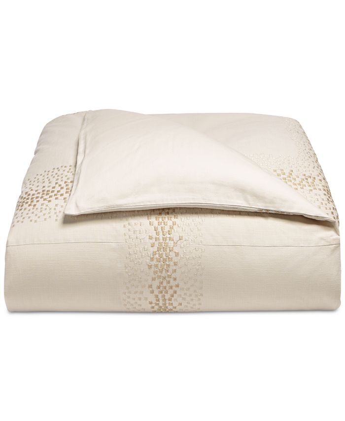 Hotel Collection CLOSEOUT! Mosaic Grid Embroidered Full/Queen Duvet Cover, Created for Macy's