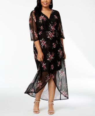 Connected - Plus Size Floral Faux-Wrap Maxi Dress