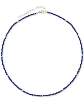 Macy's Lapis Lazuli (2mm) & Gold Bead Choker Necklace in 14k Gold, 14 ...