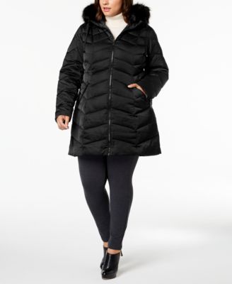 T Tahari Plus Size Faux-Fur-Trim Puffer Coat