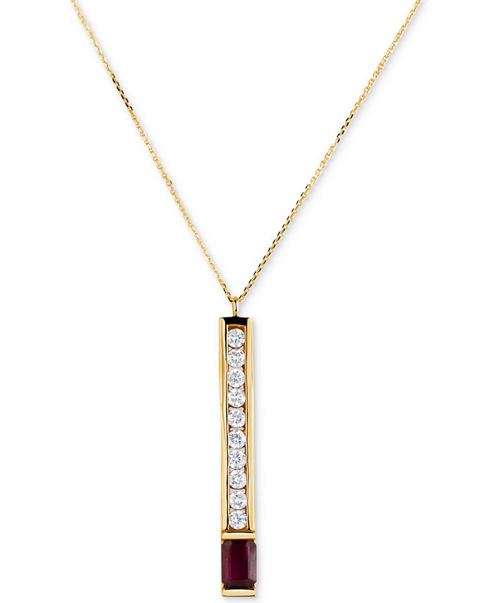 Macy's - Ruby (3/4 ct. t.w.) & Diamond (3/8 ct. t.w.) Linear 16" Pendant Necklace in 14k Gold