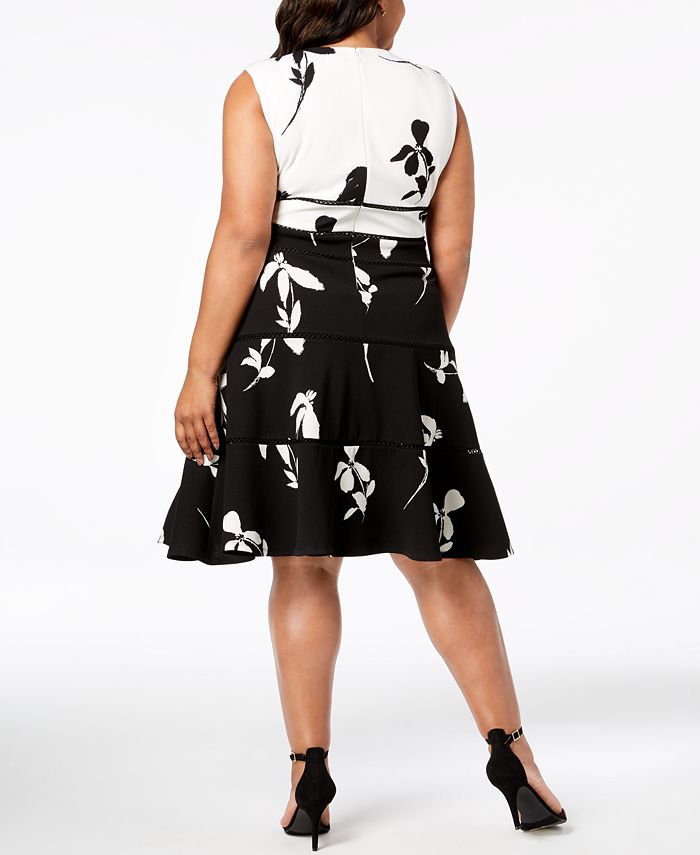 Taylor Plus Size Colorblocked Floral Fit & Flare Dress - Macy's
