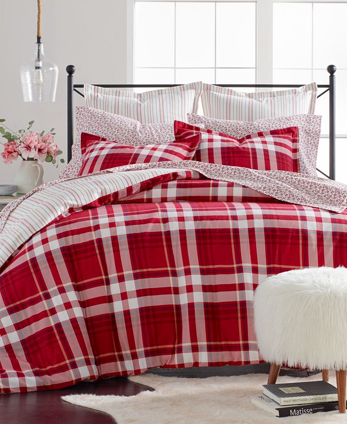 Winter Plaid Cotton Flannel Bedding, Martha Stewart Flannel Duvet Cover Red