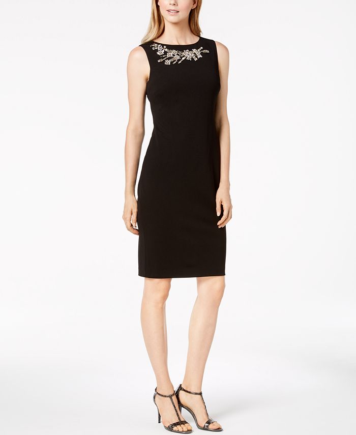 Calvin Klein Rhinestone-Embellished Sheath Dress, Regular & Petite ...